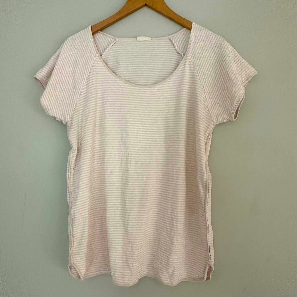LAKE Short Sleeve Striped Pajama Top 100% Pima Cotton T-Shirt - Large